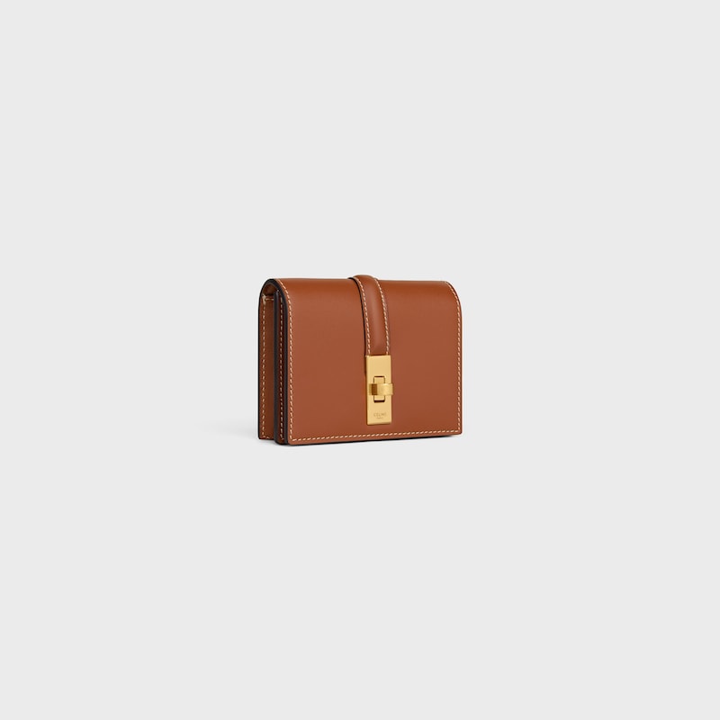 card holder with flap 16 in satinated calfskin
