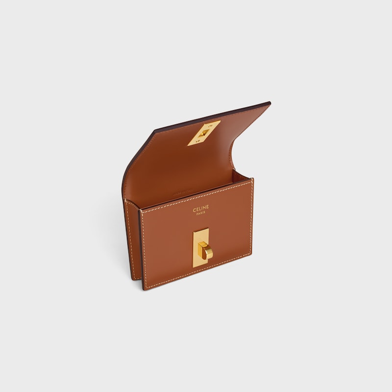 card holder with flap 16 in satinated calfskin