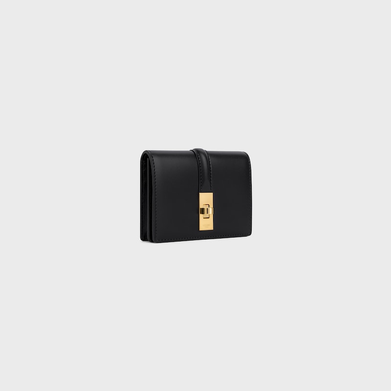 card holder with flap 16 in satinated calfskin