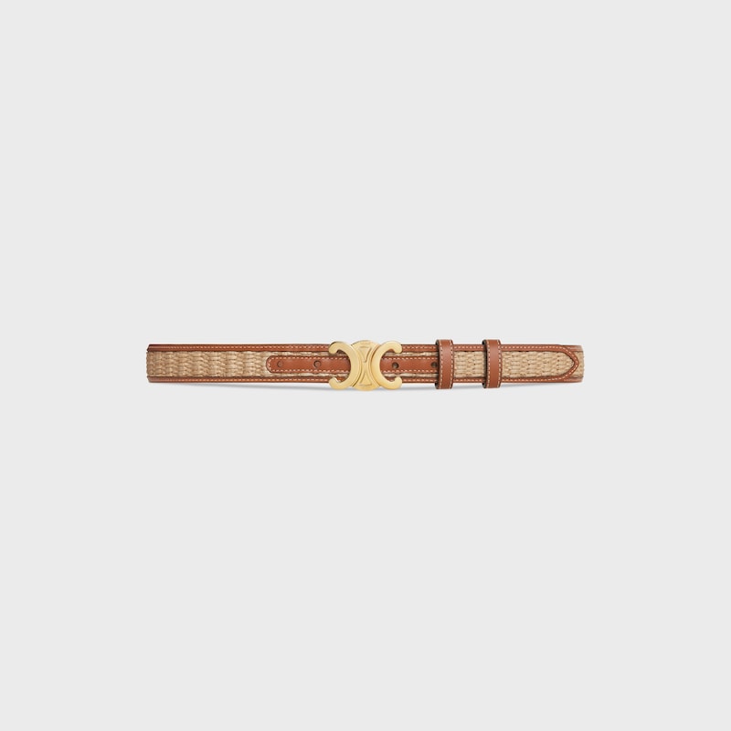 medium 25mm triomphe belt in textile with raffia effect and calfskin