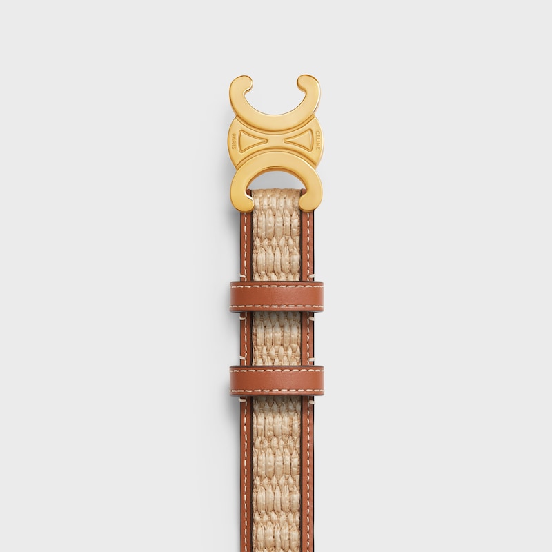 medium 25mm triomphe belt in textile with raffia effect and calfskin