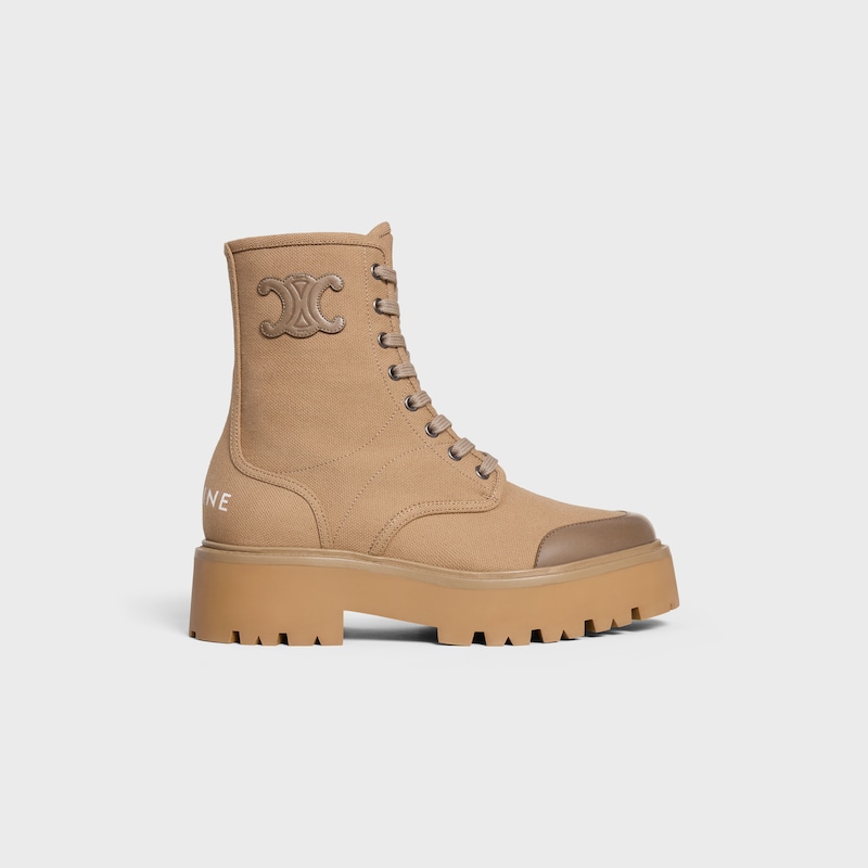 celine bulky lace-up boot in canvas amp calfskin