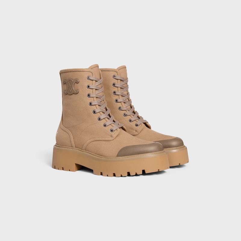 celine bulky lace-up boot in canvas amp calfskin