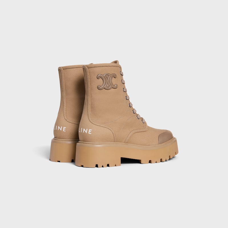 celine bulky lace-up boot in canvas amp calfskin