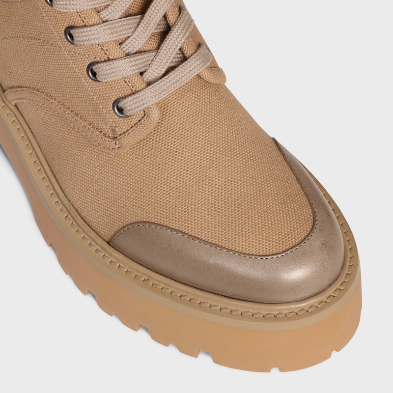 celine bulky lace-up boot in canvas amp calfskin