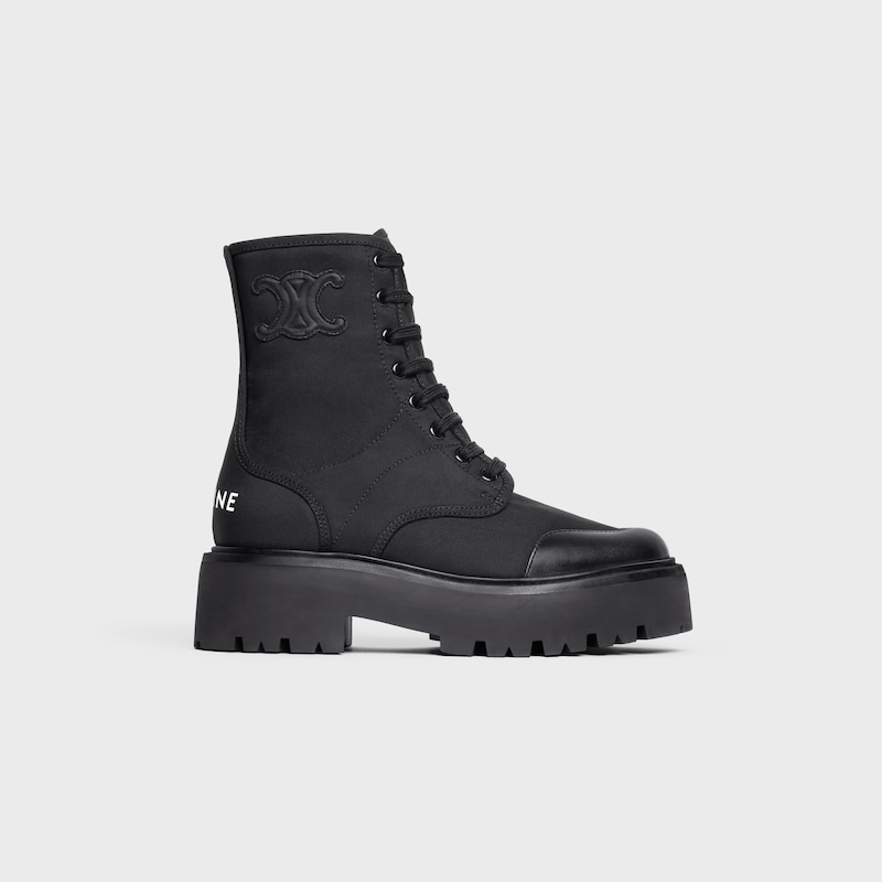 celine bulky laced up boot in nylon and shiny bull