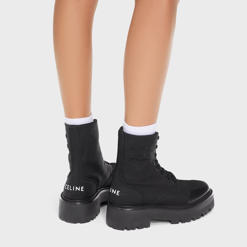 celine bulky laced up boot in nylon and shiny bull
