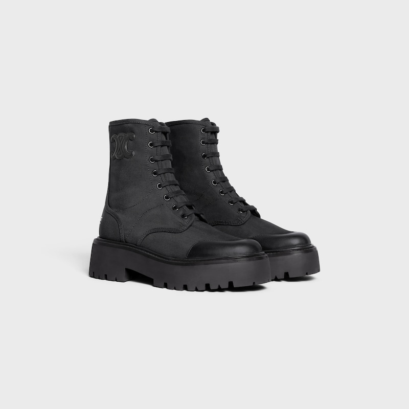 celine bulky laced up boot in nylon and shiny bull