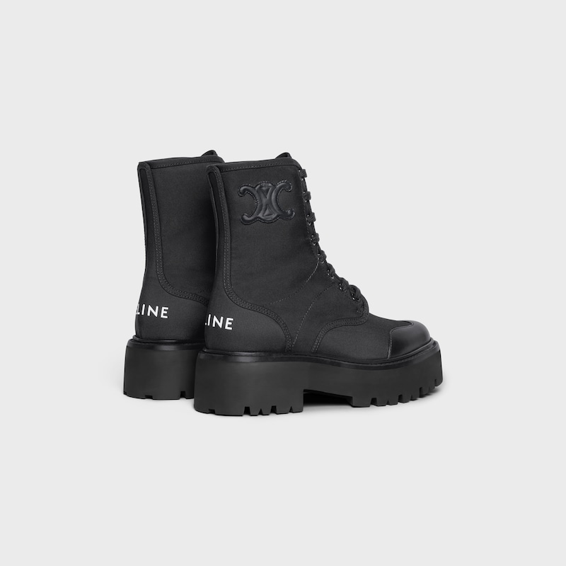 celine bulky laced up boot in nylon and shiny bull
