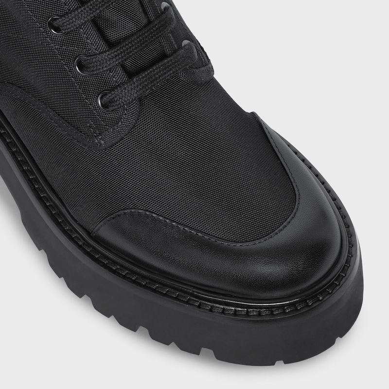 celine bulky laced up boot in nylon and shiny bull