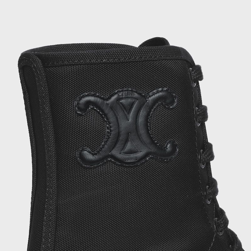 celine bulky laced up boot in nylon and shiny bull