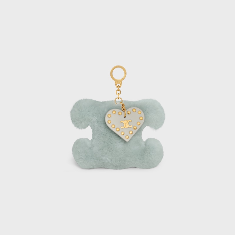 triomphe pom-pom keyring with heart in shearling and calfskin with gold finishing