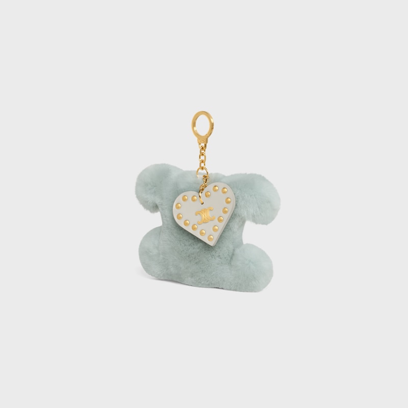 triomphe pom-pom keyring with heart in shearling and calfskin with gold finishing