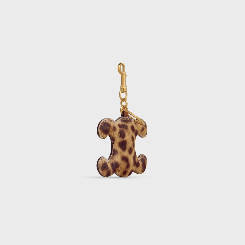 triomphe pom-pom keyring in pony with leopard print and calfskin