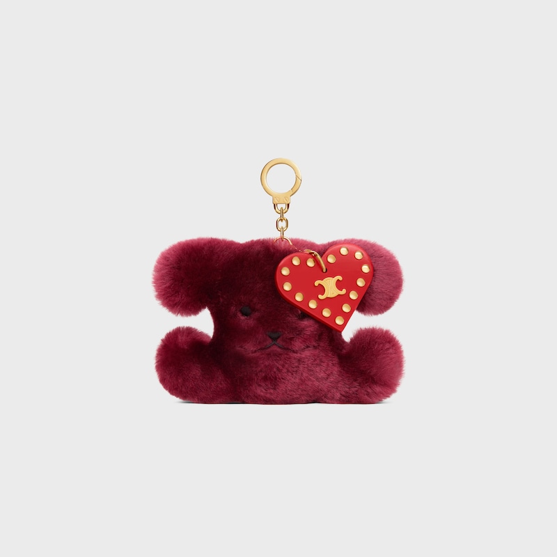 triomphe pom-pom charm in embroidered shearling and calfskin