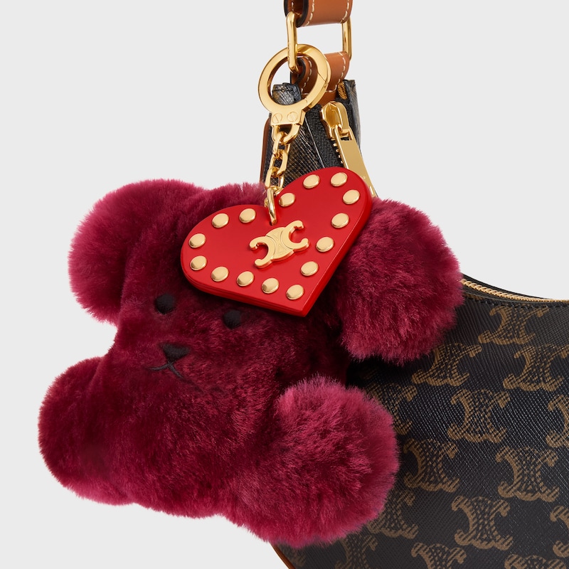 triomphe pom-pom charm in embroidered shearling and calfskin