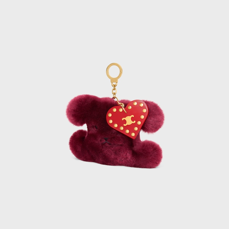 triomphe pom-pom charm in embroidered shearling and calfskin