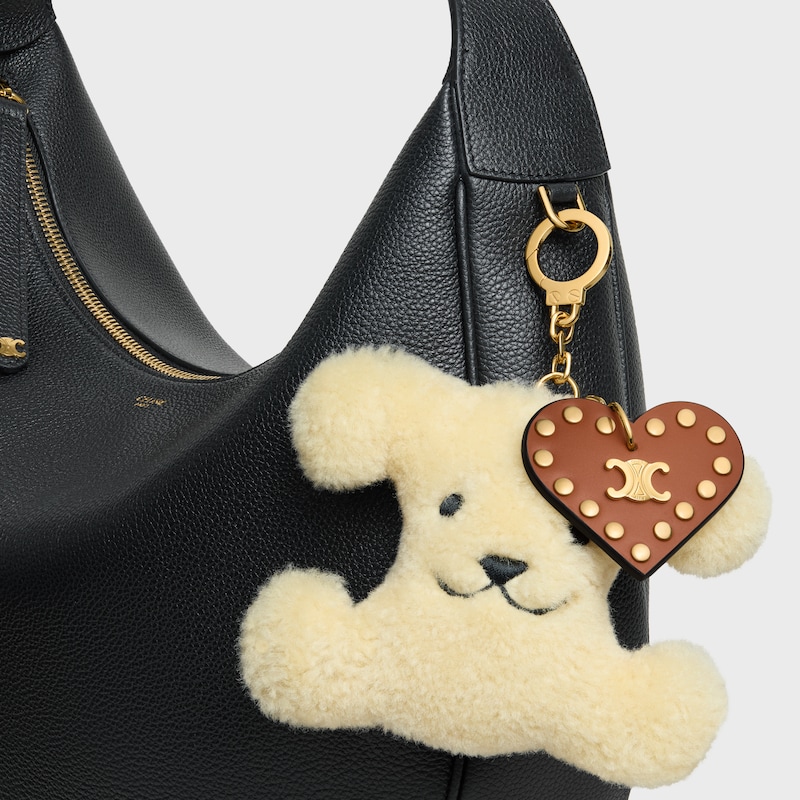 triomphe pom-pom charm in shearling and calfskin