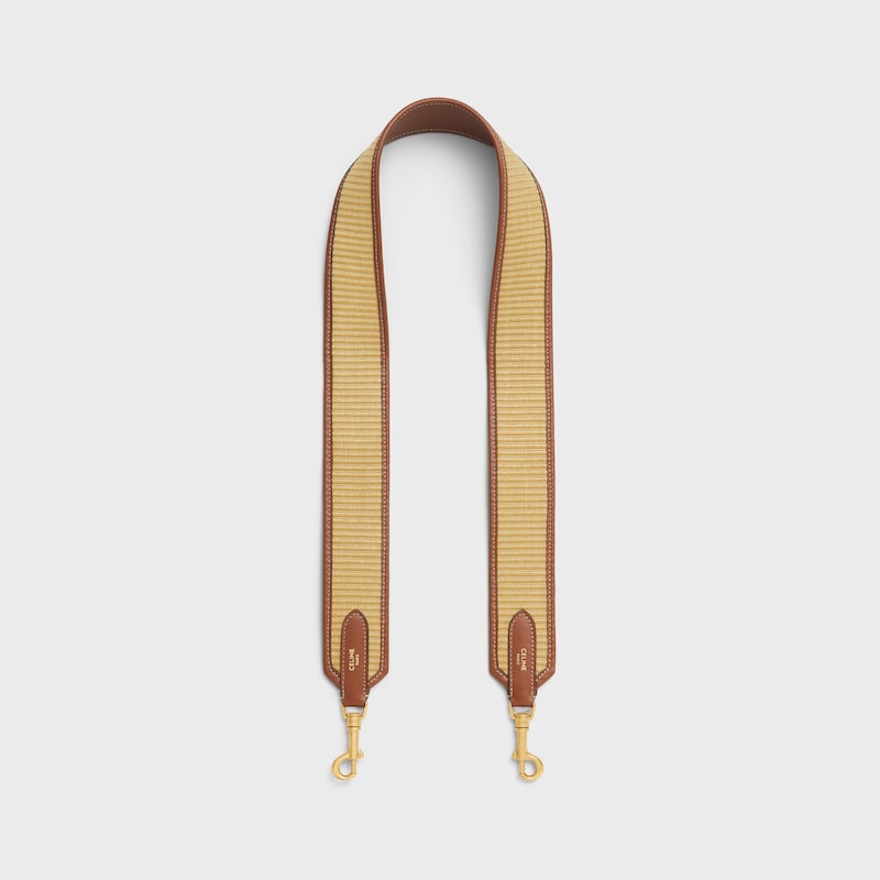 strap in raffia effect textile and calfskin with gold finishing