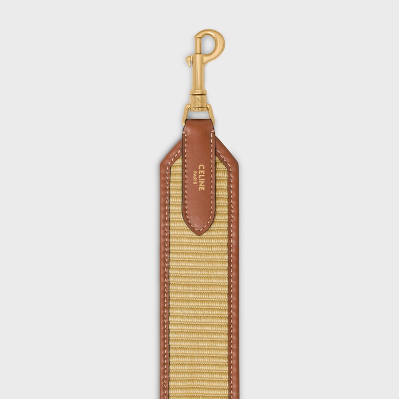 strap in raffia effect textile and calfskin with gold finishing