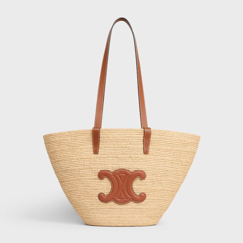 medium supple celine classic panier in raffia and calfskin