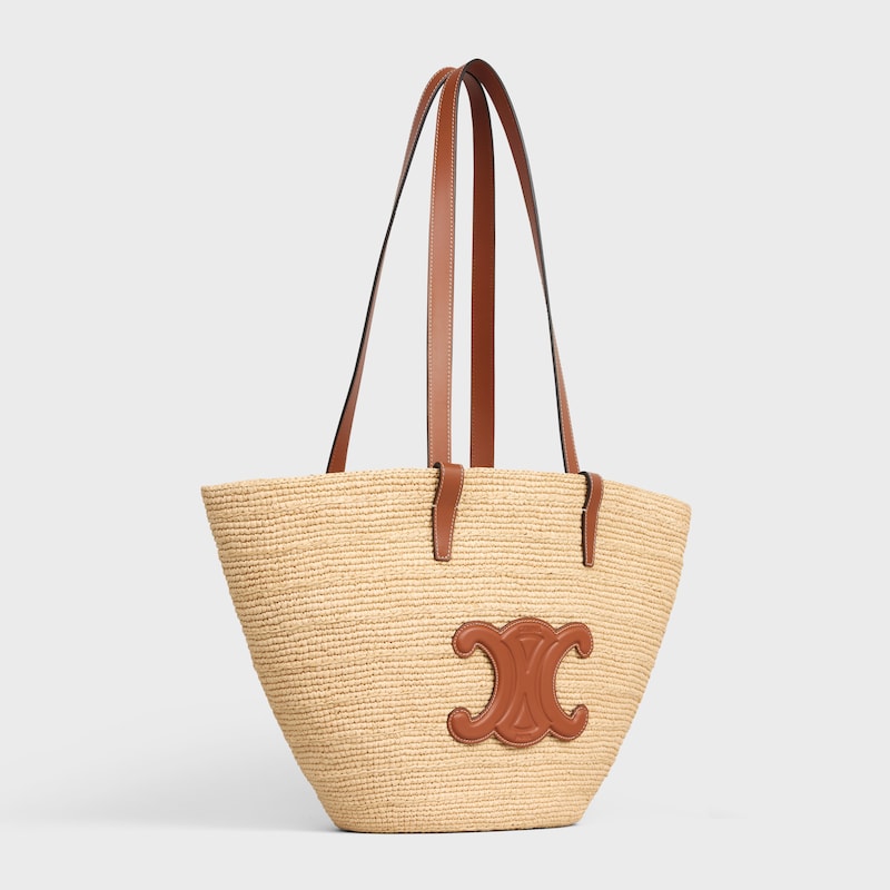 medium supple celine classic panier in raffia and calfskin