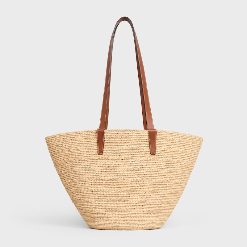 medium supple celine classic panier in raffia and calfskin