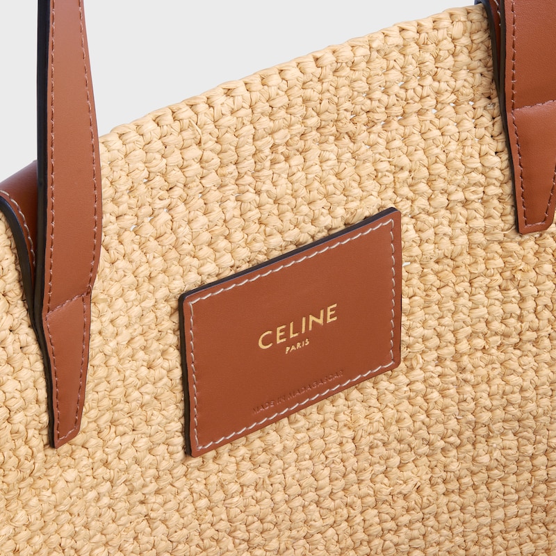 medium supple celine classic panier in raffia and calfskin