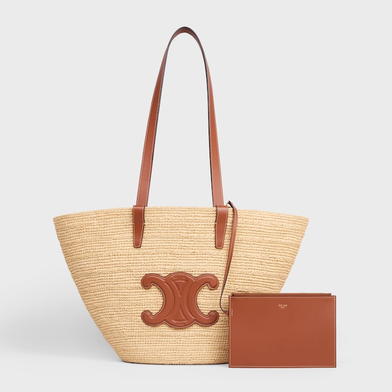 medium supple celine classic panier in raffia and calfskin