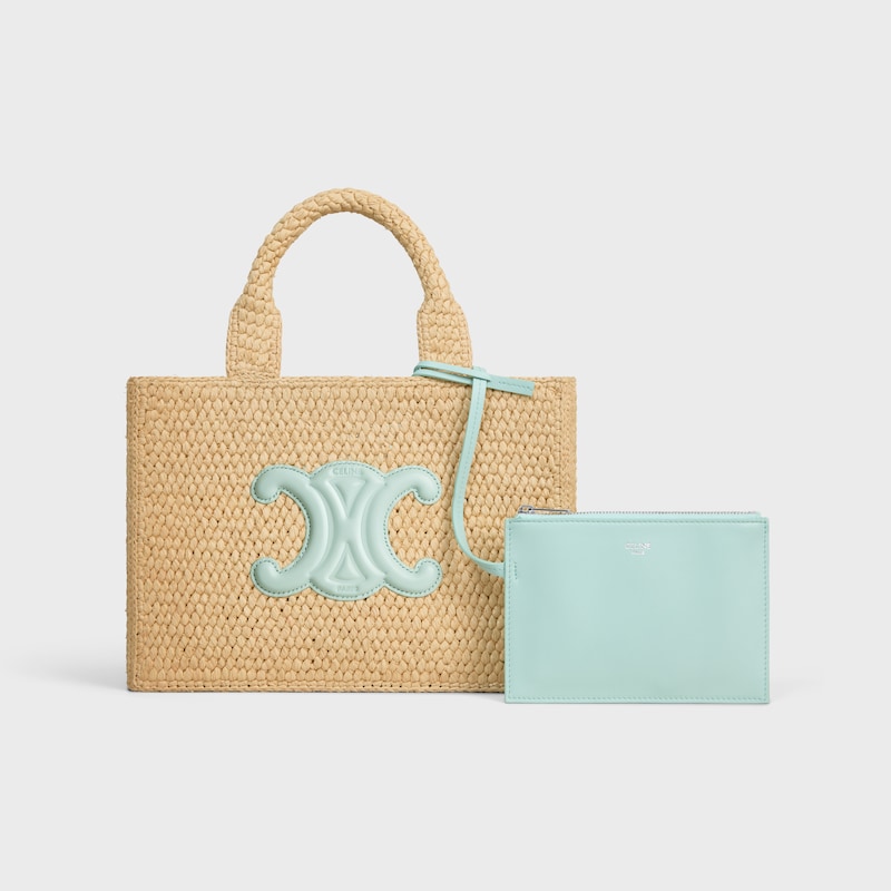 small cabas thais in raffia and calfskin