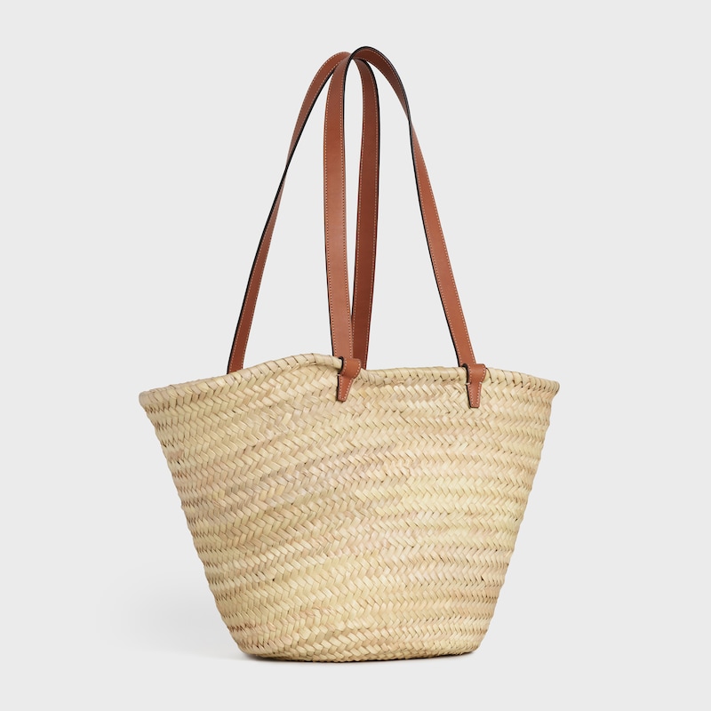 medium celine classic panier in palm leaves and calfskin