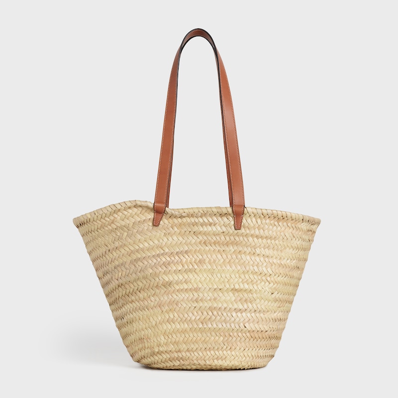 medium celine classic panier in palm leaves and calfskin