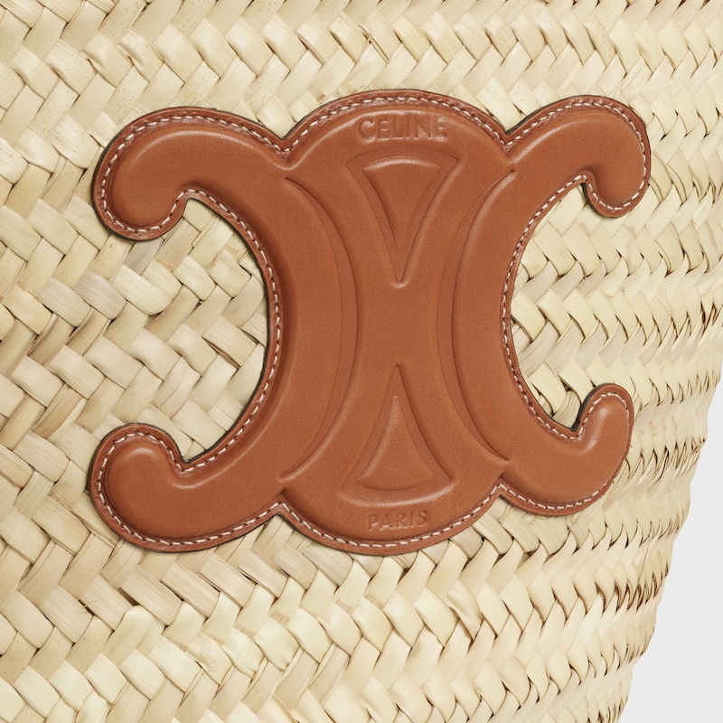 medium celine classic panier in palm leaves and calfskin