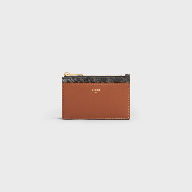 zipped card holder in triomphe canvas and lambskin