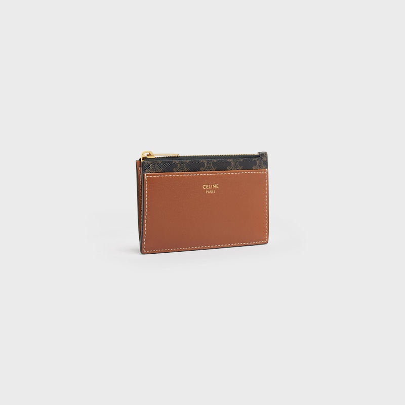 zipped card holder in triomphe canvas and lambskin