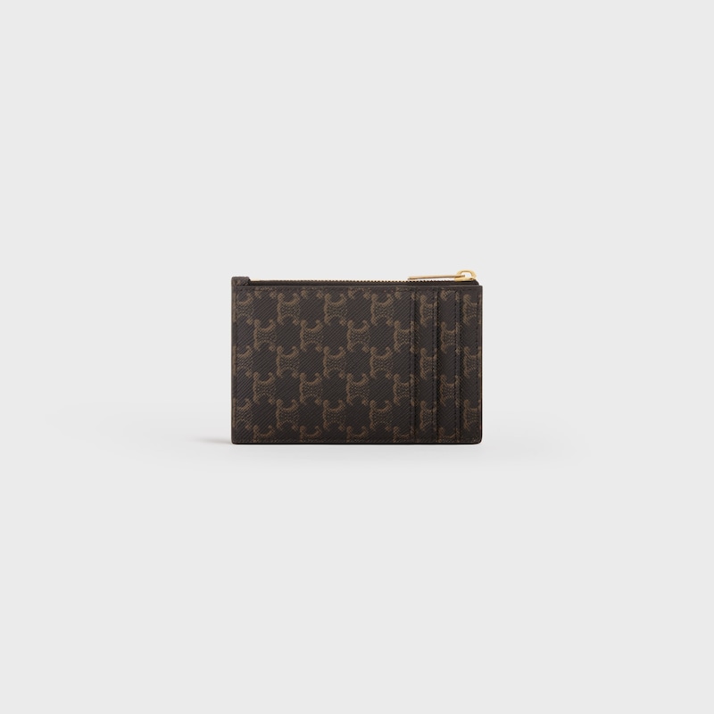 zipped card holder in triomphe canvas and lambskin