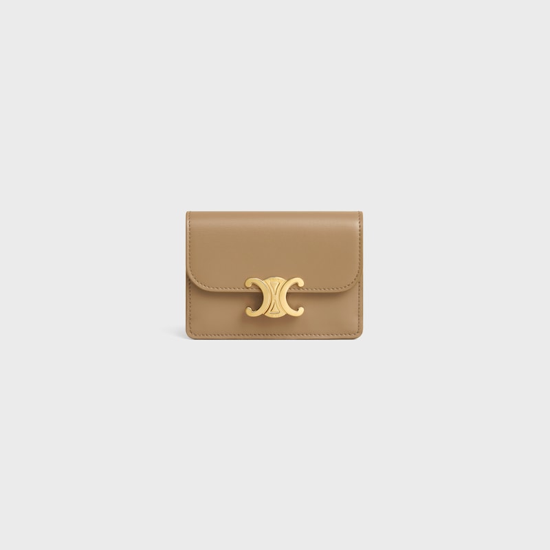 card holder with flap triomphe in shiny calfskin