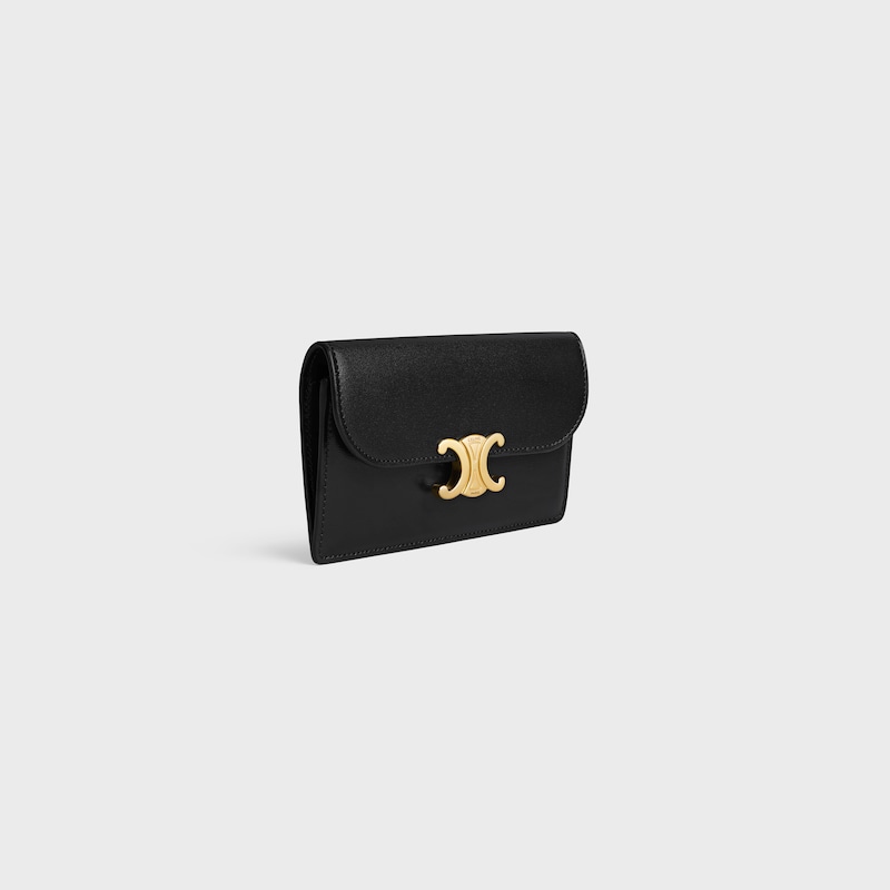 long card holder with flap triomphe in shiny calfskin