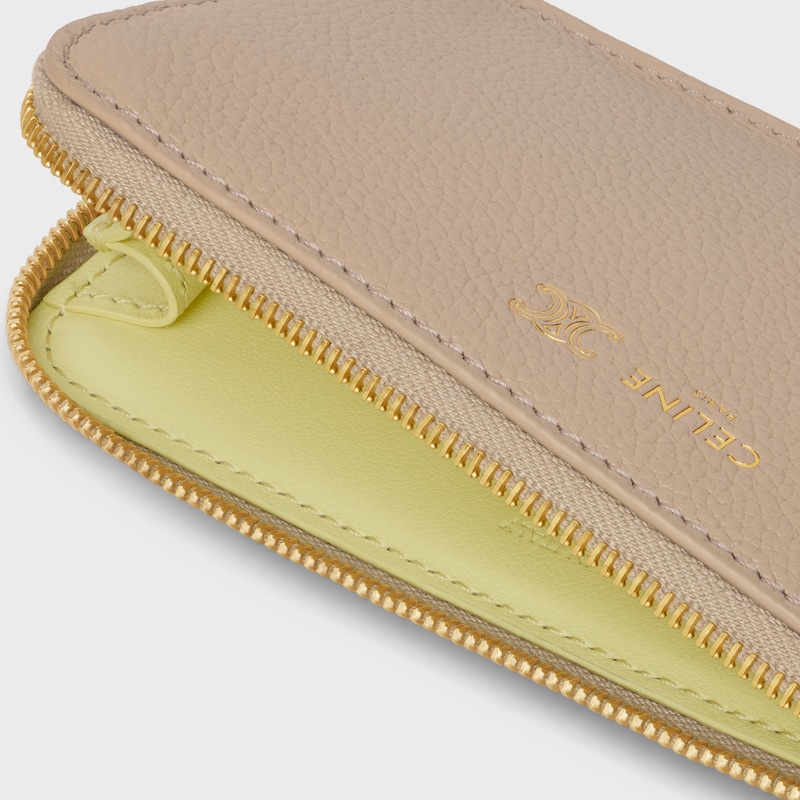 long zipped card holder in supple grained calfskin