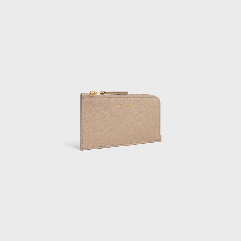 long zipped card holder in supple grained calfskin