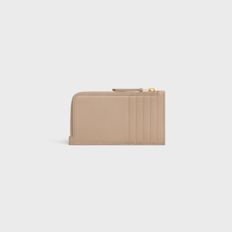 long zipped card holder in supple grained calfskin