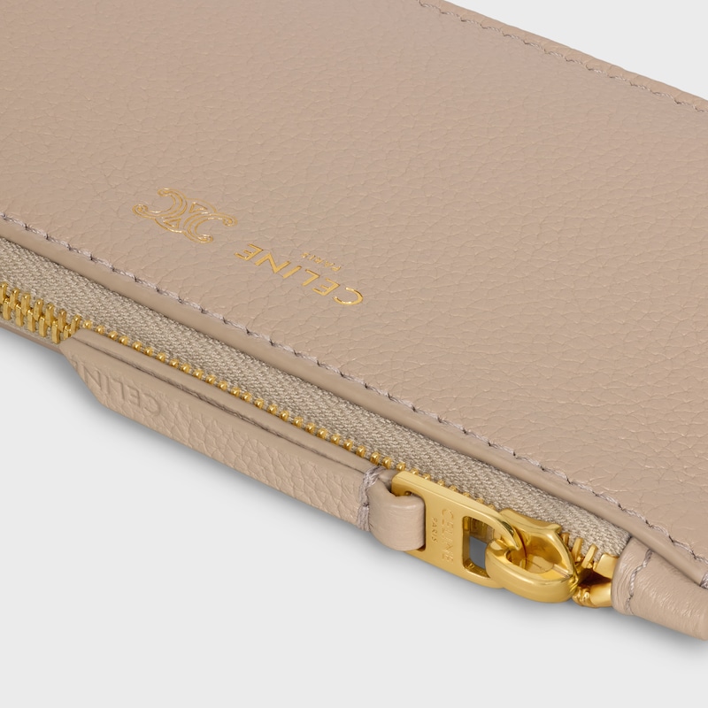 long zipped card holder in supple grained calfskin
