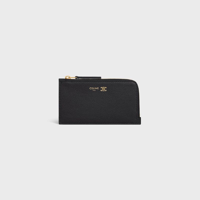 long zipped card holder in supple grained calfskin