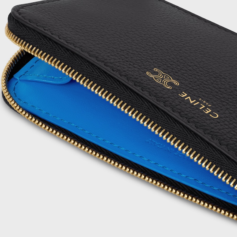 long zipped card holder in supple grained calfskin