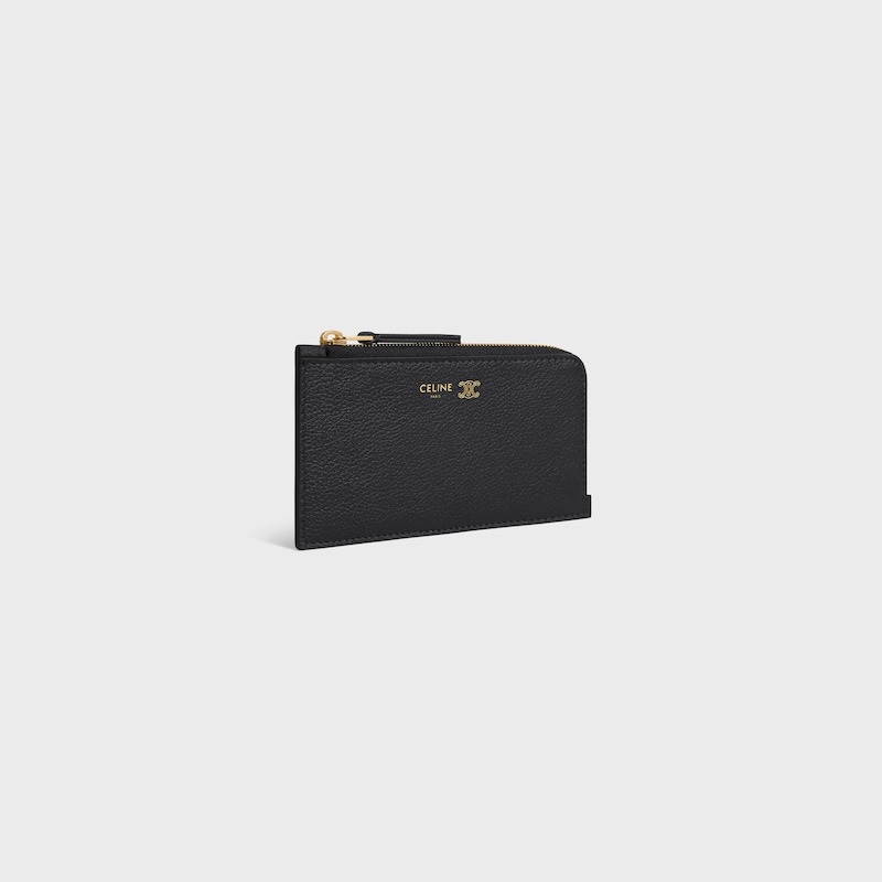 long zipped card holder in supple grained calfskin