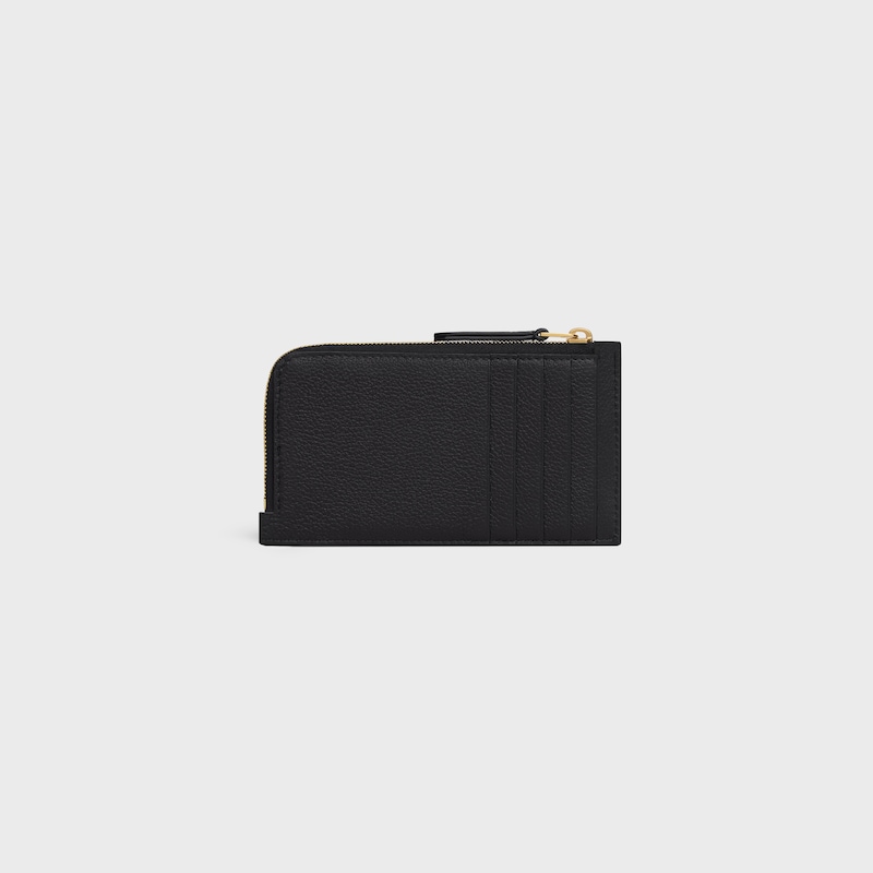 long zipped card holder in supple grained calfskin