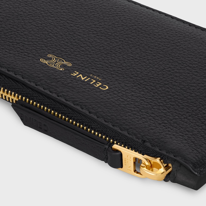 long zipped card holder in supple grained calfskin