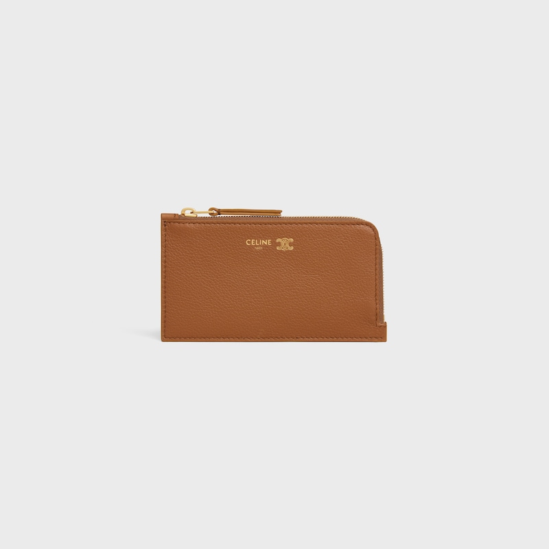 long zipped card holder in supple grained calfskin