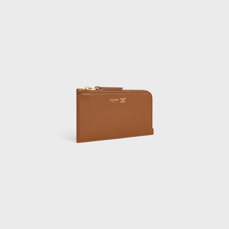 long zipped card holder in supple grained calfskin