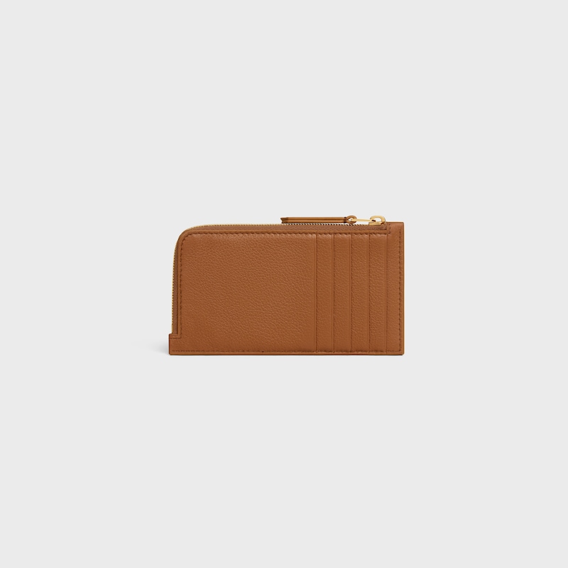 long zipped card holder in supple grained calfskin
